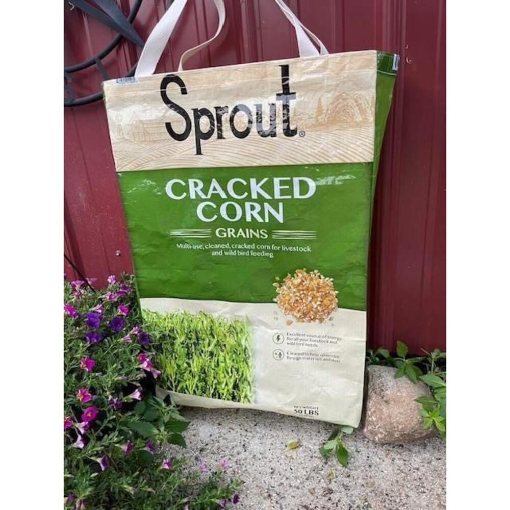 XL 15x24 Upcycled Cracked Corn Feed Bag Tote | Recycled Sprout Market Bag